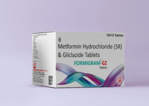 Formigram GZ Tablet SR strip showing gliclazide 80 mg and metformin 500 mg tablets for type 2 diabetes control.
